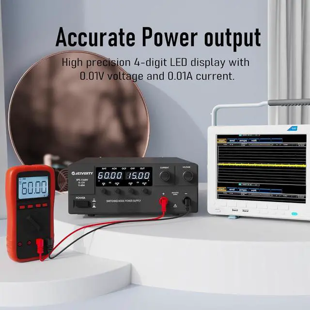 Alt view image 4 of 6 - DC Power Supply Variable, 0-15V 0-60A 900W Switching DC Regulated Bench Power Supply with Encoder Knob, Output On/Off Switch, 4-Digit LED Display, OVP & OCP, Aux Output Terminal - SPS-1560H