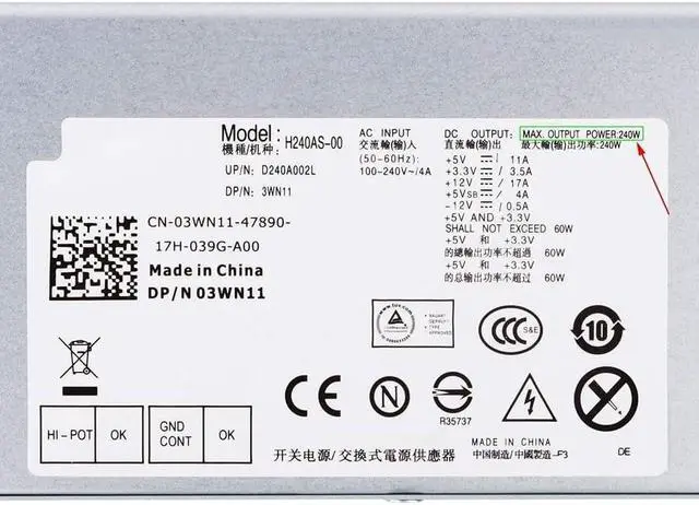 Alt view image 4 of 7 - 240W Power Supply Unit for Dell for OptiPlex 390/790/990/3010/7010/9010 SFF Systems, Replacement for H240AS-00 H240ES-00 D240ES-00 AC240AS-00 L240AS-00