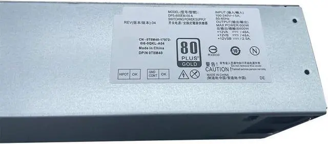 Alt view image 4 of 7 - 600W Power Supply PSU For Dell 7040 3650 3040 3046 7050 5040, Model: 0T8M40 DPS-600EM-00 A H240EM-00 H240EM-02 2P1RD H62JR, 8-Pin and 4-Pin Connectors, Standard Size