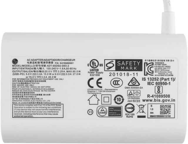 Alt view image 3 of 3 - 65W Charger Adapter Fit for LG Gram 14T90 14U70Q 14Z90 14Z95P 14ZB90Q 15U70P 15Z90N 15Z90P 15Z90Q 15Z90R 15Z95P 16MQ70 16T90 16U70Q 16Z90P 16Z90Q 16Z90R 16Z90RS 17Z90N 17Z90P 17Z90Q 17Z90R
