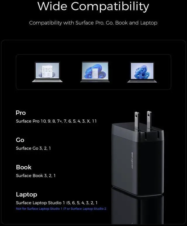 Alt view image 5 of 7 - 65W Surface Pro Charger,Microsoft Windows Surface Charger for Surface Pro 3/4/5/6/7/8/9/10/X Power Adapter,Compatible for Both Microsoft Surface Book/Laptop/Tablet,Support 44W 36W