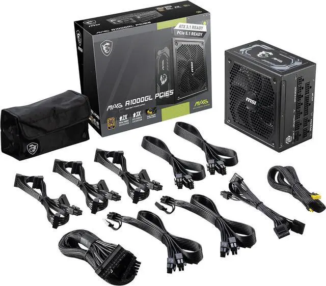 Alt view image 3 of 7 - MSI MAG A1000GL PCIE5, Fully Modular Compact Gaming 1000W Power Supply, 80+ Gold, ATX 3.1 & PCIe 5.1 Ready, Native Dual-Color 12V-2x6 Cable, 10 Year Warranty