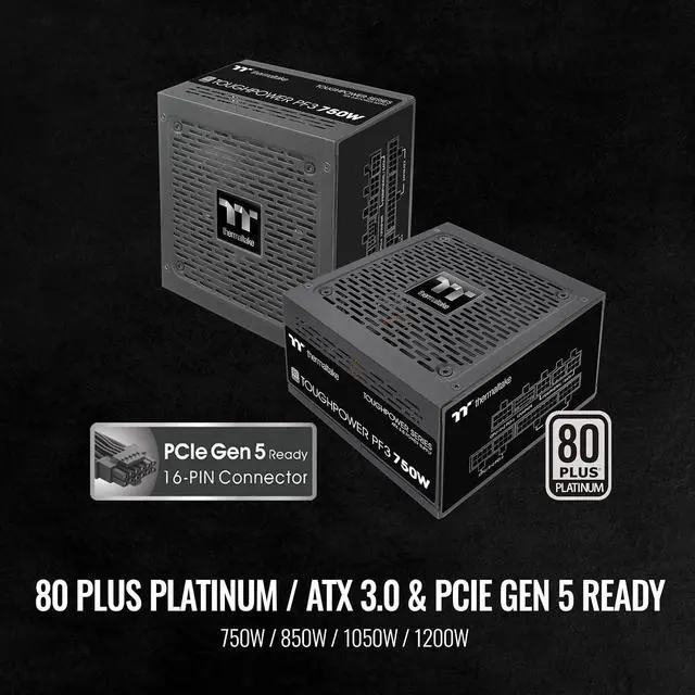 Alt view image 3 of 6 - Thermaltake Toughpower PF3 ATX 3.0 750W 80+ Platinum Full Modular SLI/Crossfire Ready Power Supply; PCIe 5.0 12VHPWR Connector Included; 10 Year Warranty; PS-TPD-0750FNFAPU-3