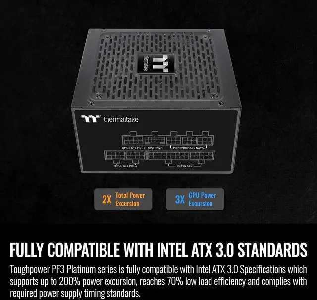 Alt view image 4 of 6 - Thermaltake Toughpower PF3 ATX 3.0 750W 80+ Platinum Full Modular SLI/Crossfire Ready Power Supply; PCIe 5.0 12VHPWR Connector Included; 10 Year Warranty; PS-TPD-0750FNFAPU-3
