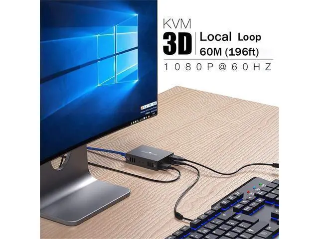 Alt view image 4 of 10 - 60M HDMI KVM Extender Over Cat5e Cat6 1080P HDMI USB KVM Extender Transmit with Loop Out Support USB Keyboard Mouse Extension