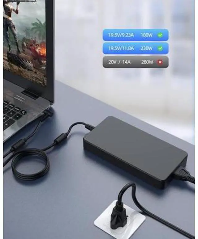 Alt view image 3 of 7 - 230W Charger Fit for Asus Rog Zephyrus M15 M16 G16 GM501G GM501 GU502L GU502 GU502G GU603 GU603H GU603HE GM501GM GM501GS GU502GV GU502GU GU502LW GU502LWS GU502LU GU502LV Laptop Power Adapter