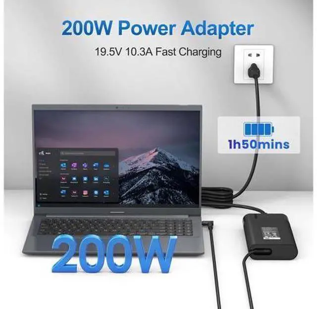 Alt view image 2 of 7 - 200W Laptop Charger for HP Omen 15 17 Victus Pavilion Gaming Laptop 15 17 ZBook Fury Create Studio Envy 15 2020 TPN-DA10 Power AC Adapter