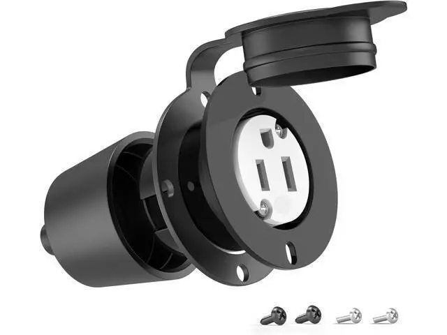 Alt view image 3 of 7 - Flanged Outlet NEMA 5-15R - 110V/120V, 15 Amps Single Round Female Plug Receptacle, Weather Resistant, Flush Mount Inlet for RV, Camper, Marine, Truck Bed, Golf Cart, Indoor/Outdoor Use, UL Listed