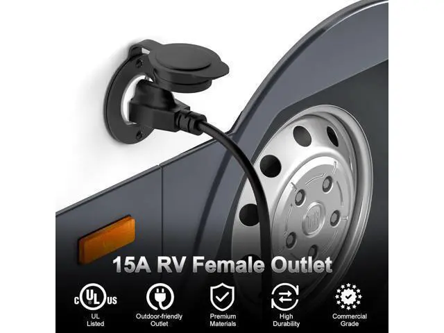 Alt view image 4 of 7 - Flanged Outlet NEMA 5-15R - 110V/120V, 15 Amps Single Round Female Plug Receptacle, Weather Resistant, Flush Mount Inlet for RV, Camper, Marine, Truck Bed, Golf Cart, Indoor/Outdoor Use, UL Listed