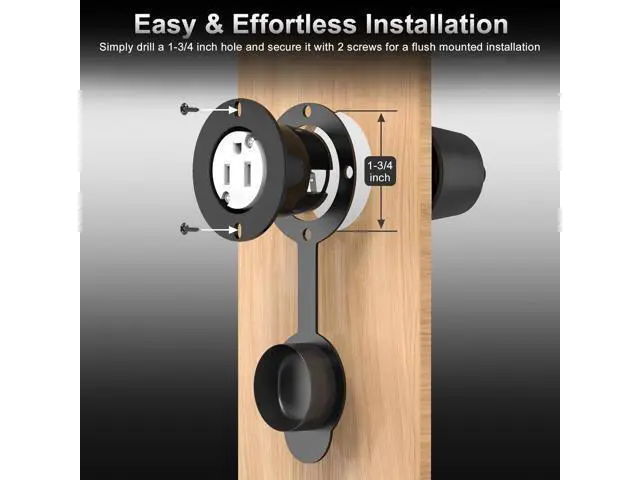 Alt view image 7 of 7 - Flanged Outlet NEMA 5-15R - 110V/120V, 15 Amps Single Round Female Plug Receptacle, Weather Resistant, Flush Mount Inlet for RV, Camper, Marine, Truck Bed, Golf Cart, Indoor/Outdoor Use, UL Listed