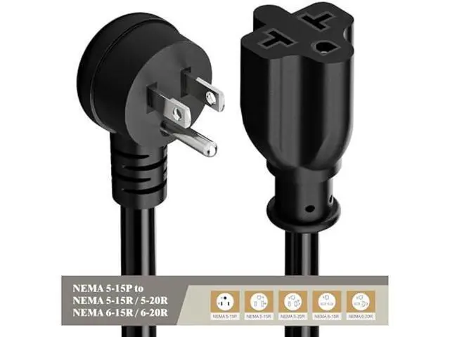 Alt view image 6 of 6 - 4-in-1 Heavy Duty On/Off Switch Extension Cord 12-AWG 15A Household Plug to 20A T Blade Adapter Cable with Heavy Duty 23A 125V Inline Switch, 1FT,AC0035