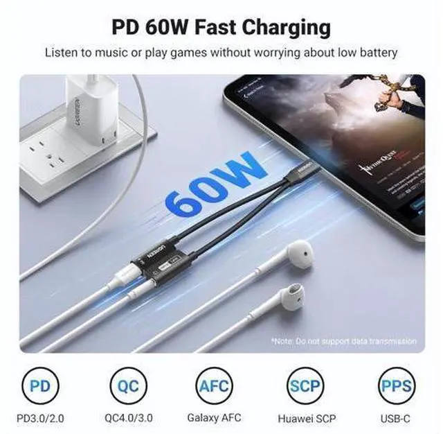 Alt view image 4 of 7 - UGREEN Magnetic USB C to 3.5mm Audio Adapter and Charger 2 in 1 Hi-Res 32bit/384kHz Aux to USB C with PD 60W Fast Charging Dongle Cable for iPhone 16 Pro Max, Switch 2, Galaxy S25Ultra, iPad Pro