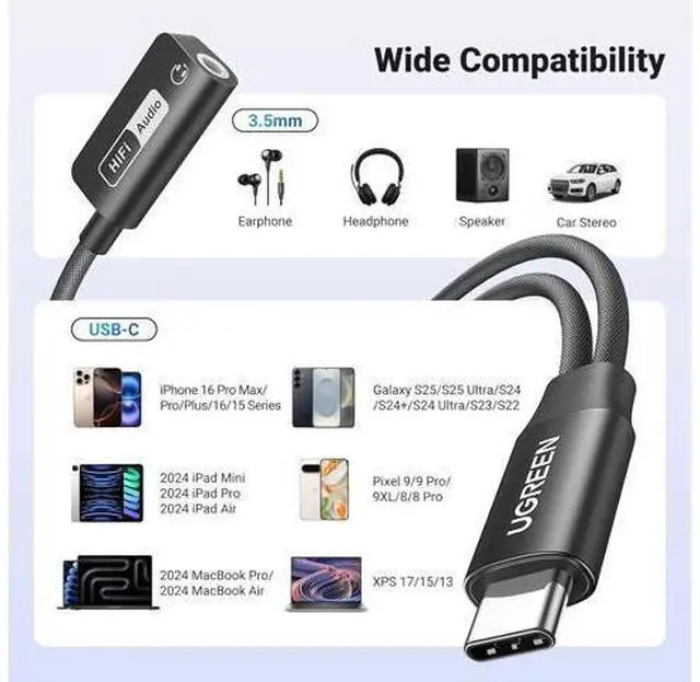 Alt view image 7 of 7 - UGREEN Magnetic USB C to 3.5mm Audio Adapter and Charger 2 in 1 Hi-Res 32bit/384kHz Aux to USB C with PD 60W Fast Charging Dongle Cable for iPhone 16 Pro Max, Switch 2, Galaxy S25Ultra, iPad Pro
