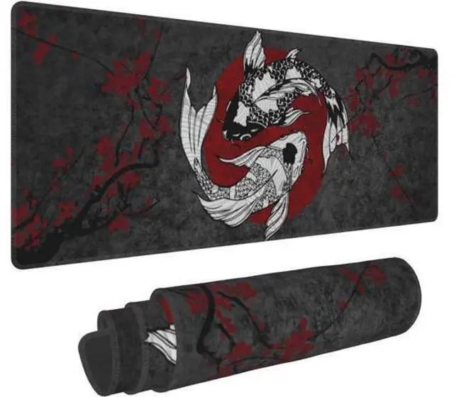 Main image of Japanese Koi Fish Ying Yang Black Red XXL XL Large Gaming Mouse Pad for Desk Non-Slip Long Extended Keyboard Pads Mousepad Rubber Table Mat 31.5 X 11.8 Inch