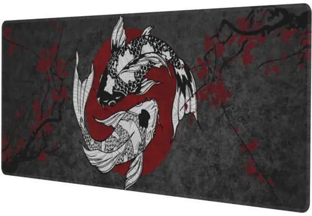 Alt view image 2 of 7 - Japanese Koi Fish Ying Yang Black Red XXL XL Large Gaming Mouse Pad for Desk Non-Slip Long Extended Keyboard Pads Mousepad Rubber Table Mat 31.5 X 11.8 Inch