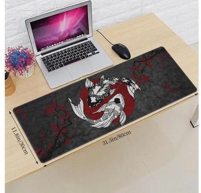 Alt view image 3 of 7 - Japanese Koi Fish Ying Yang Black Red XXL XL Large Gaming Mouse Pad for Desk Non-Slip Long Extended Keyboard Pads Mousepad Rubber Table Mat 31.5 X 11.8 Inch