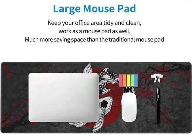 Alt view image 5 of 7 - Japanese Koi Fish Ying Yang Black Red XXL XL Large Gaming Mouse Pad for Desk Non-Slip Long Extended Keyboard Pads Mousepad Rubber Table Mat 31.5 X 11.8 Inch