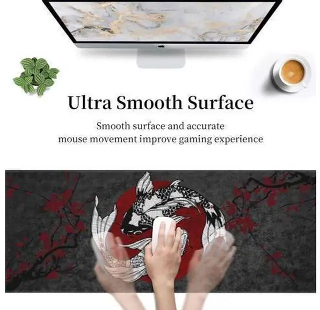 Alt view image 6 of 7 - Japanese Koi Fish Ying Yang Black Red XXL XL Large Gaming Mouse Pad for Desk Non-Slip Long Extended Keyboard Pads Mousepad Rubber Table Mat 31.5 X 11.8 Inch
