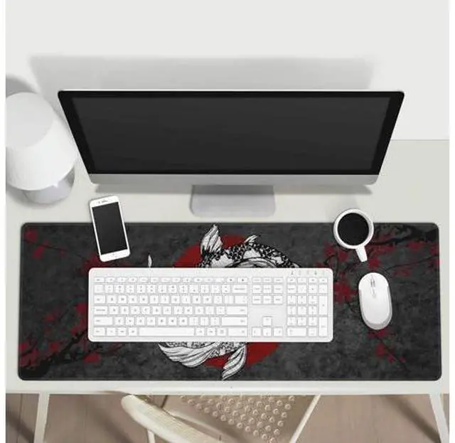 Alt view image 7 of 7 - Japanese Koi Fish Ying Yang Black Red XXL XL Large Gaming Mouse Pad for Desk Non-Slip Long Extended Keyboard Pads Mousepad Rubber Table Mat 31.5 X 11.8 Inch
