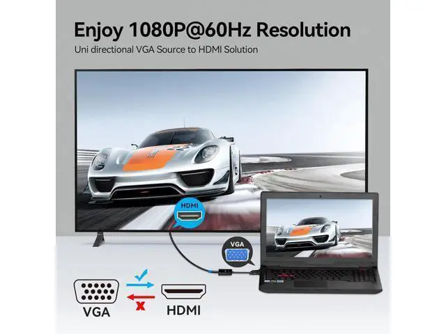 Alt view image 2 of 7 - VGA to HDMI Adapter-1080P Video Dongle Adaptador VGA Converter with Audio Cable (1.5FT) Male to Female for PC Monitor HDTV (Note: VGA to HDMI Only Not Bi-Directional)