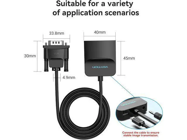 Alt view image 5 of 7 - VGA to HDMI Adapter-1080P Video Dongle Adaptador VGA Converter with Audio Cable (1.5FT) Male to Female for PC Monitor HDTV (Note: VGA to HDMI Only Not Bi-Directional)