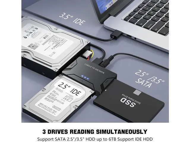 Alt view image 2 of 7 - MaxRenard Hard Drive Reader USB 3.0 to SATA/IDE Adapter | Universal External Hard Drive Reader & Data Recovery Converter Kit for 2.5"/3.5" HDD/SSD | with 12V/2A Power Supply