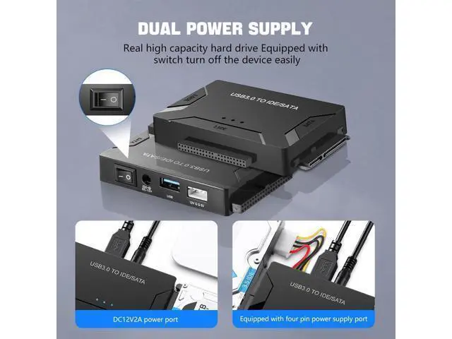 Alt view image 5 of 7 - MaxRenard Hard Drive Reader USB 3.0 to SATA/IDE Adapter | Universal External Hard Drive Reader & Data Recovery Converter Kit for 2.5"/3.5" HDD/SSD | with 12V/2A Power Supply