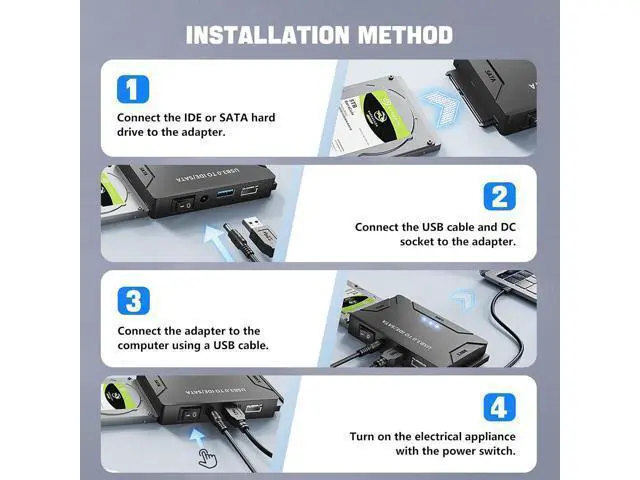 Alt view image 6 of 7 - MaxRenard Hard Drive Reader USB 3.0 to SATA/IDE Adapter | Universal External Hard Drive Reader & Data Recovery Converter Kit for 2.5"/3.5" HDD/SSD | with 12V/2A Power Supply