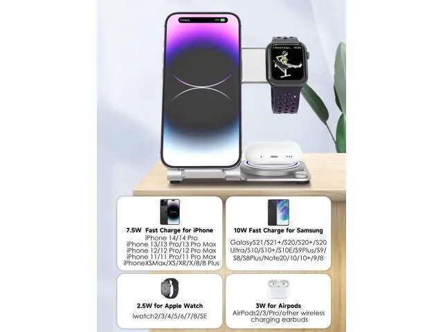 Alt view image 3 of 7 - Wireless Charger 3 in 1,Aluminum Alloy Wireless Charging Stand 18W Fast Charging for iPhone 15/14/13/12/11/Pro/Max/XS/XR/X/8, iWatch9/8/7/6/5/4/3/2/SE, Airpods Pro/3/2