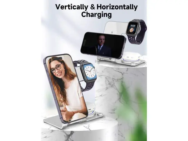 Alt view image 4 of 7 - Wireless Charger 3 in 1,Aluminum Alloy Wireless Charging Stand 18W Fast Charging for iPhone 15/14/13/12/11/Pro/Max/XS/XR/X/8, iWatch9/8/7/6/5/4/3/2/SE, Airpods Pro/3/2