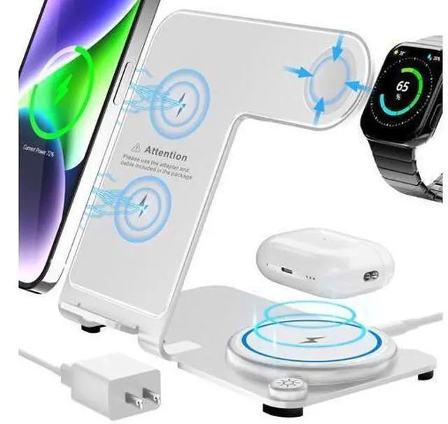 Main image of Wireless Charger 3 in 1,Aluminum Alloy Wireless Charging Stand 18W Fast Charging for iPhone 15/14/13/12/11/Pro/Max/XS/XR/X/8, iWatch9/8/7/6/5/4/3/2/SE, Airpods Pro/3/2