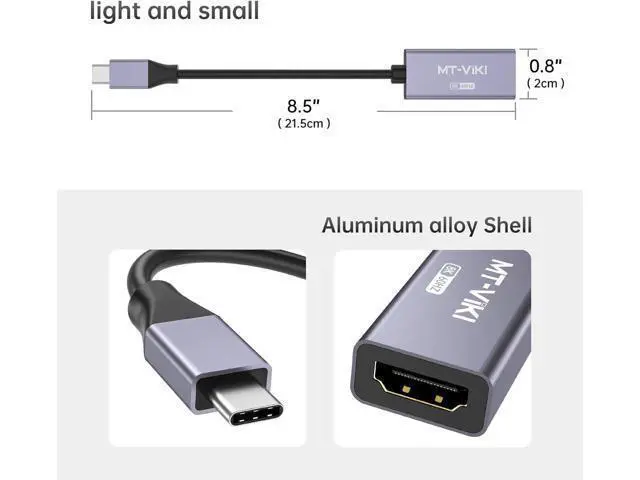 Alt view image 6 of 6 - MT-VIKI USB Type C to HDMI 2.1 Adapter, USB C to HDMI 8K@60Hz & 4K@120Hz, 48Gbps, Type C Male (Thunderbolt 3/4) to HDMI Female Compatible with MacBook Pro/Air, iPad Pro/Air, Pixelbook, XPS,etc