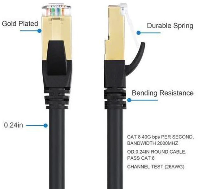 Alt view image 4 of 7 - Cat8 Ethernet Cable, 30FT LAN Cable, for Outdoor&Indoor Use, 26AWG High Speed Network Cable,Heavy Duty, Internet Cable, 40Gbps 2000Mhz Cat8 Ethernet Cord, UV-resistant, Weatherproof RJ45 Cable for R