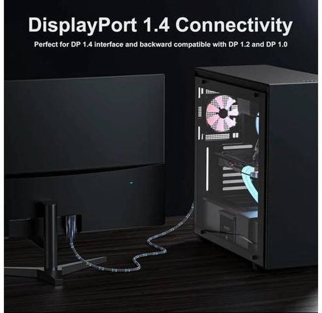 Alt view image 3 of 7 - DisplayPort Cable 1.4 15FT DP Display Port Cord (8K@60Hz 4K@144Hz 2K@240Hz 32.4Gbps) Braided Male to Male Compatible for Computer Monitor PC Gaming Laptop TV