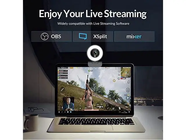 Alt view image 3 of 12 - Streaming 1080P HD Webcam Built in Adjustable Ring Light and Mic. Advanced autofocus AF Web Camera for Google Meet Gamer Facebook YouTube Streamer