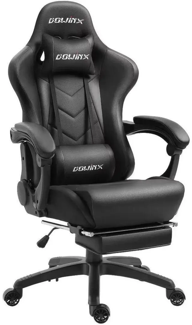 Main image of Gaming Chair Ergonomic Racing Style Recliner with Massage Lumbar Support, Office Armchair for Computer PU Leather E-Sports Gamer Chairs with Retractable Footrest(Black)