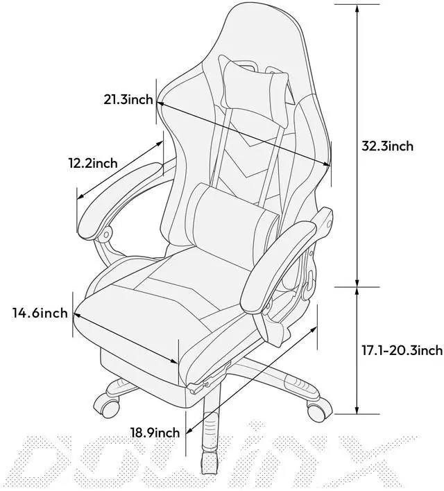 Alt view image 7 of 7 - Gaming Chair Ergonomic Racing Style Recliner with Massage Lumbar Support, Office Armchair for Computer PU Leather E-Sports Gamer Chairs with Retractable Footrest(Black)