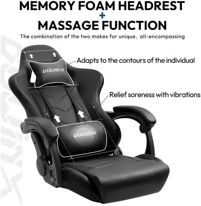 Alt view image 4 of 7 - Gaming Chair Ergonomic Racing Style Recliner with Massage Lumbar Support, Office Armchair for Computer PU Leather E-Sports Gamer Chairs with Retractable Footrest(Black)