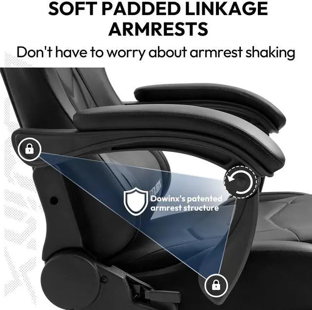 Alt view image 5 of 7 - Gaming Chair Ergonomic Racing Style Recliner with Massage Lumbar Support, Office Armchair for Computer PU Leather E-Sports Gamer Chairs with Retractable Footrest(Black)