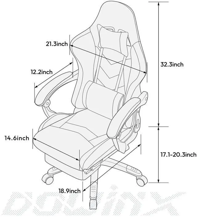 Alt view image 7 of 7 - Gaming Chair Ergonomic Racing Style Recliner with Massage Lumbar Support, Office Armchair for Computer PU Leather E-Sports Gamer Chairs with Retractable Footrest (Black&Blue)