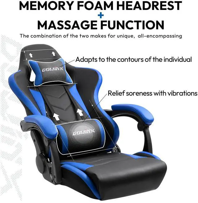Alt view image 4 of 7 - Gaming Chair Ergonomic Racing Style Recliner with Massage Lumbar Support, Office Armchair for Computer PU Leather E-Sports Gamer Chairs with Retractable Footrest (Black&Blue)