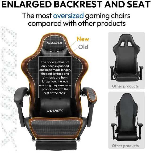 Alt view image 3 of 7 - Gaming Chair Ergonomic Racing Style Recliner with Massage Lumbar Support, Office Armchair for Computer PU Leather E-Sports Gamer Chairs with Retractable Footrest (Black&Blue)
