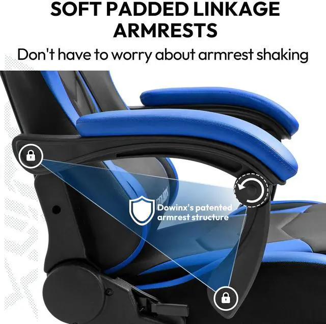 Alt view image 5 of 7 - Gaming Chair Ergonomic Racing Style Recliner with Massage Lumbar Support, Office Armchair for Computer PU Leather E-Sports Gamer Chairs with Retractable Footrest (Black&Blue)