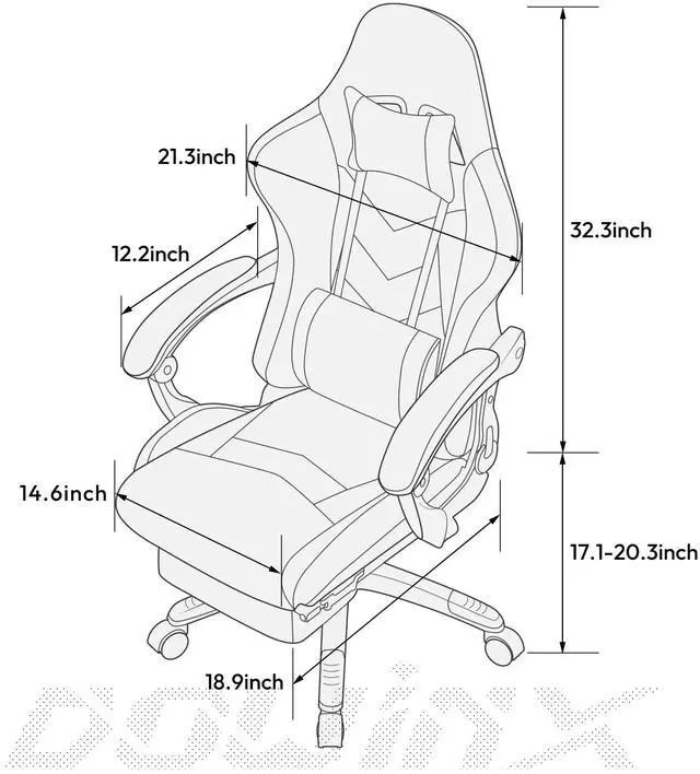 Alt view image 7 of 7 - Gaming Chair Ergonomic Office Recliner for Computer with Massage Lumbar Support, Racing Style Armchair PU Leather E-Sports Gamer Chairs with Retractable Footrest (Black&Gray)