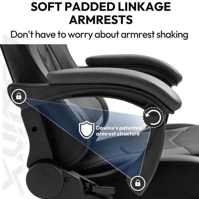 Alt view image 5 of 7 - Gaming Chair Ergonomic Office Recliner for Computer with Massage Lumbar Support, Racing Style Armchair PU Leather E-Sports Gamer Chairs with Retractable Footrest (Black&Gray)