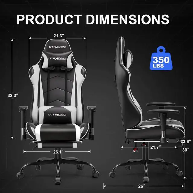 Alt view image 5 of 7 - Gaming Chair with Footrest PU Leather Office Chair with Adjustable Headrest, White