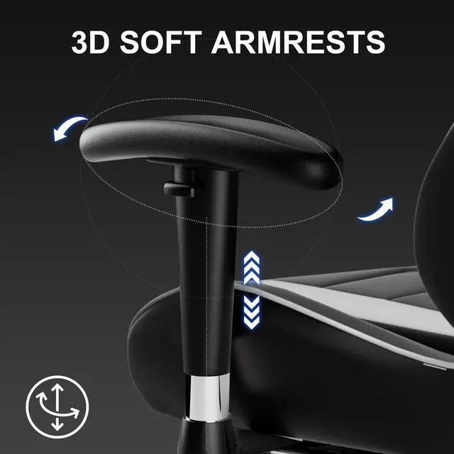 Alt view image 3 of 7 - Gaming Chair with Footrest PU Leather Office Chair with Adjustable Headrest, White