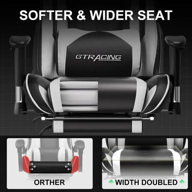 Alt view image 4 of 7 - Gaming Chair with Footrest PU Leather Office Chair with Adjustable Headrest, White