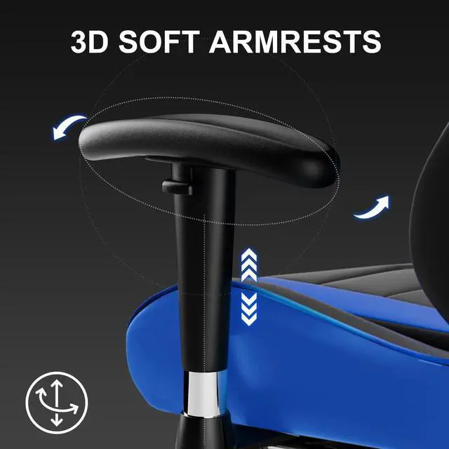 Alt view image 3 of 7 - Gaming Chair Office Chair PU Leather with Footrest&Adjustable Headrest,Blue