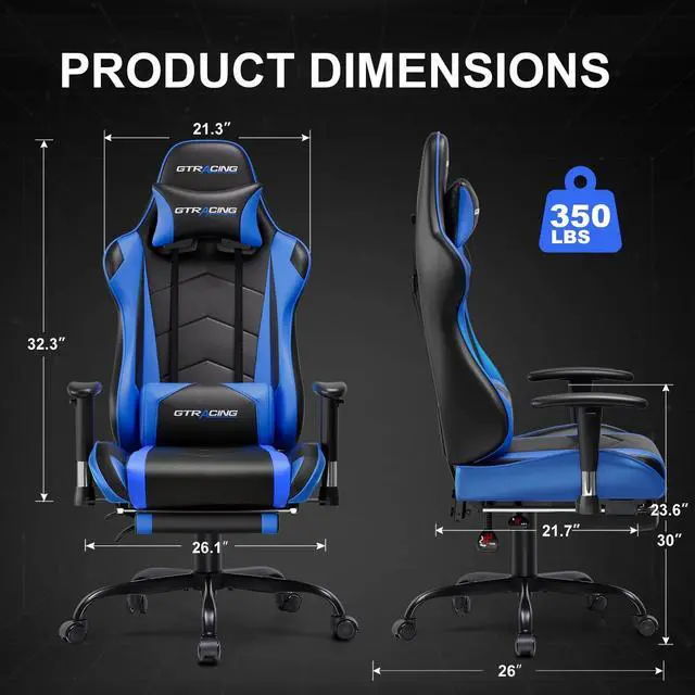 Alt view image 5 of 7 - Gaming Chair Office Chair PU Leather with Footrest&Adjustable Headrest,Blue